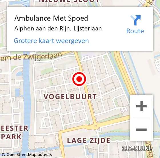 Locatie op kaart van de 112 melding: Ambulance Met Spoed Naar Alphen aan den Rijn, Lijsterlaan op 16 september 2023 05:10