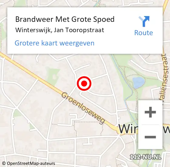 Locatie op kaart van de 112 melding: Brandweer Met Grote Spoed Naar Winterswijk, Jan Tooropstraat op 16 september 2023 05:37