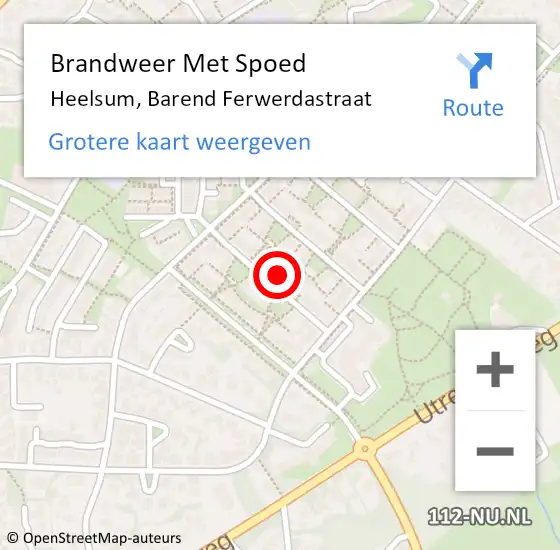 Locatie op kaart van de 112 melding: Brandweer Met Spoed Naar Heelsum, Barend Ferwerdastraat op 16 september 2023 06:03