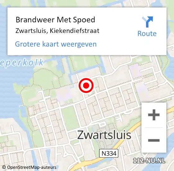 Locatie op kaart van de 112 melding: Brandweer Met Spoed Naar Zwartsluis, Kiekendiefstraat op 16 september 2023 06:57