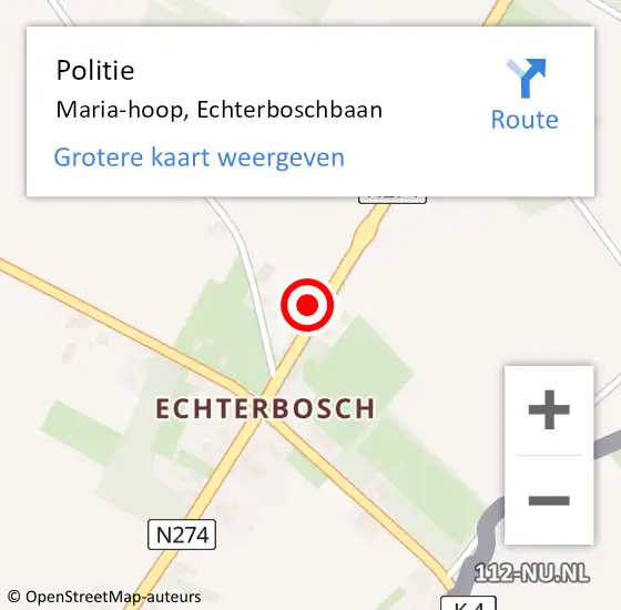 Locatie op kaart van de 112 melding: Politie Maria-hoop, Echterboschbaan op 16 september 2023 07:08