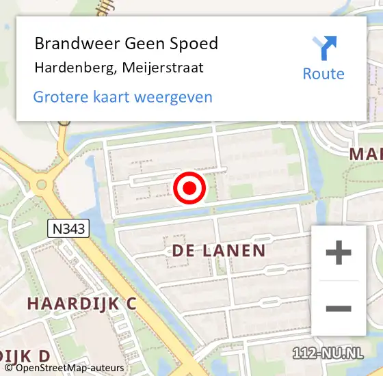 Locatie op kaart van de 112 melding: Brandweer Geen Spoed Naar Hardenberg, Meijerstraat op 16 september 2023 07:18