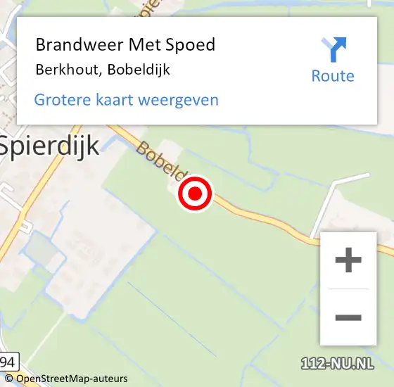 Locatie op kaart van de 112 melding: Brandweer Met Spoed Naar Berkhout, Bobeldijk op 16 september 2023 08:17