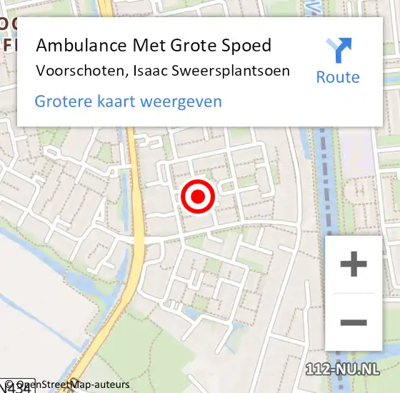 Locatie op kaart van de 112 melding: Ambulance Met Grote Spoed Naar Voorschoten, Isaäc Sweersplantsoen op 16 september 2023 08:38