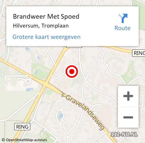 Locatie op kaart van de 112 melding: Brandweer Met Spoed Naar Hilversum, Tromplaan op 16 september 2023 08:39