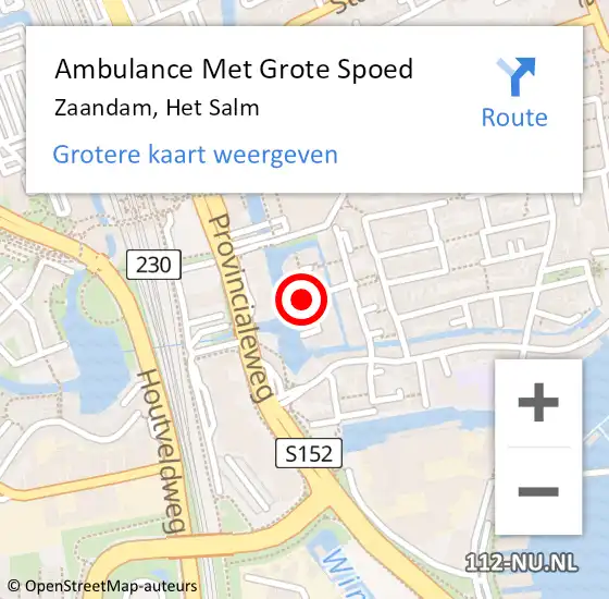 Locatie op kaart van de 112 melding: Ambulance Met Grote Spoed Naar Zaandam, Het Salm op 16 september 2023 08:43