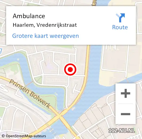 Locatie op kaart van de 112 melding: Ambulance Haarlem, Vredenrijkstraat op 16 september 2023 09:59