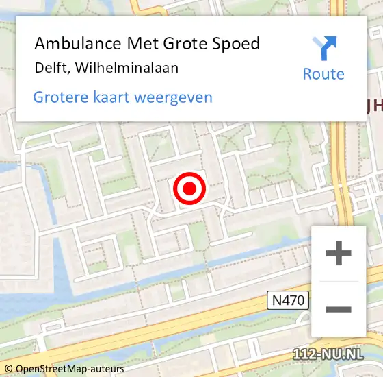 Locatie op kaart van de 112 melding: Ambulance Met Grote Spoed Naar Delft, Wilhelminalaan op 16 september 2023 10:25