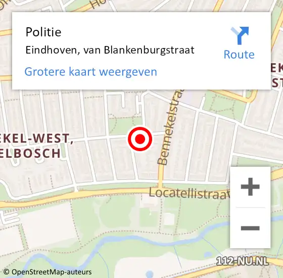Locatie op kaart van de 112 melding: Politie Eindhoven, van Blankenburgstraat op 16 september 2023 10:38