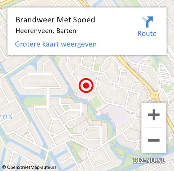 Locatie op kaart van de 112 melding: Brandweer Met Spoed Naar Heerenveen, Barten op 16 september 2023 11:04