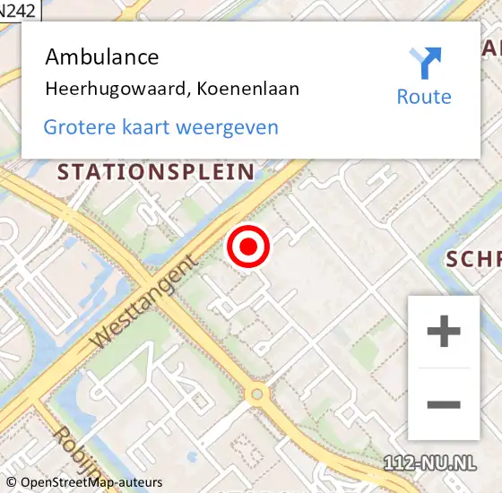 Locatie op kaart van de 112 melding: Ambulance Heerhugowaard, Koenenlaan op 16 september 2023 11:11