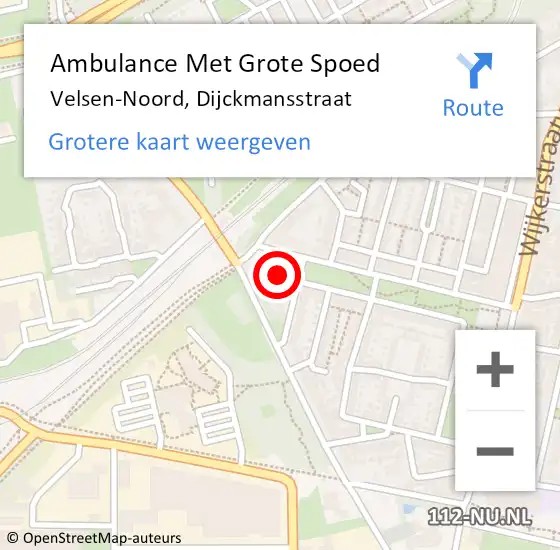 Locatie op kaart van de 112 melding: Ambulance Met Grote Spoed Naar Velsen-Noord, Dijckmansstraat op 16 september 2023 11:17