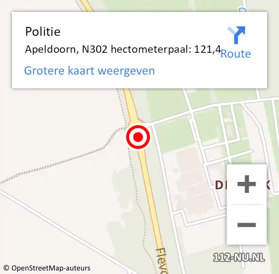 Locatie op kaart van de 112 melding: Politie Apeldoorn, N302 hectometerpaal: 121,4 op 16 september 2023 11:46
