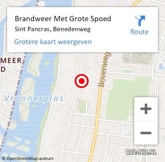 Locatie op kaart van de 112 melding: Brandweer Met Grote Spoed Naar Sint Pancras, Benedenweg op 16 september 2023 12:11