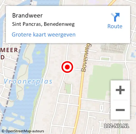 Locatie op kaart van de 112 melding: Brandweer Sint Pancras, Benedenweg op 16 september 2023 12:20