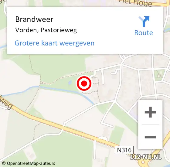 Locatie op kaart van de 112 melding: Brandweer Vorden, Pastorieweg op 16 september 2023 12:27