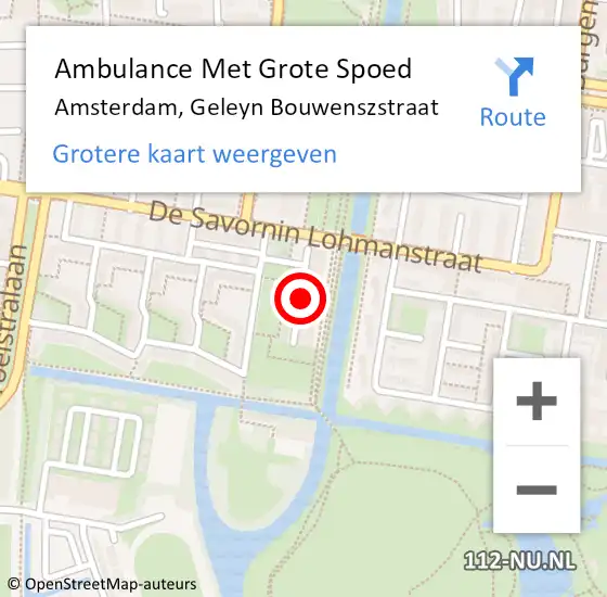 Locatie op kaart van de 112 melding: Ambulance Met Grote Spoed Naar Amsterdam, Geleyn Bouwenszstraat op 16 september 2023 12:33