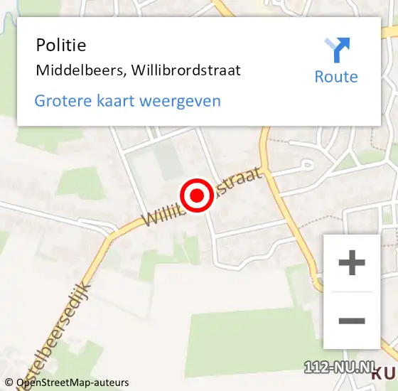 Locatie op kaart van de 112 melding: Politie Middelbeers, Willibrordstraat op 16 september 2023 12:35