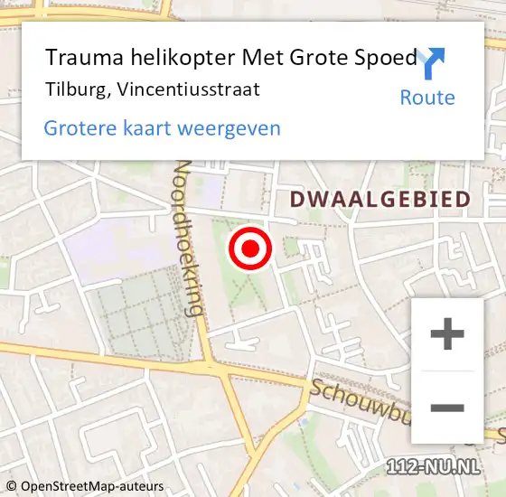 Locatie op kaart van de 112 melding: Trauma helikopter Met Grote Spoed Naar Tilburg, Vincentiusstraat op 16 september 2023 12:45