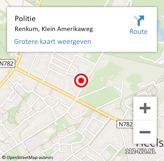 Locatie op kaart van de 112 melding: Politie Renkum, Klein Amerikaweg op 16 september 2023 12:49