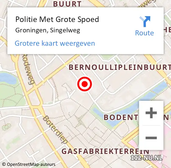 Locatie op kaart van de 112 melding: Politie Met Grote Spoed Naar Groningen, Singelweg op 16 september 2023 12:54