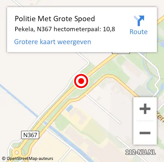 Locatie op kaart van de 112 melding: Politie Met Grote Spoed Naar Pekela, N367 hectometerpaal: 10,8 op 16 september 2023 13:06