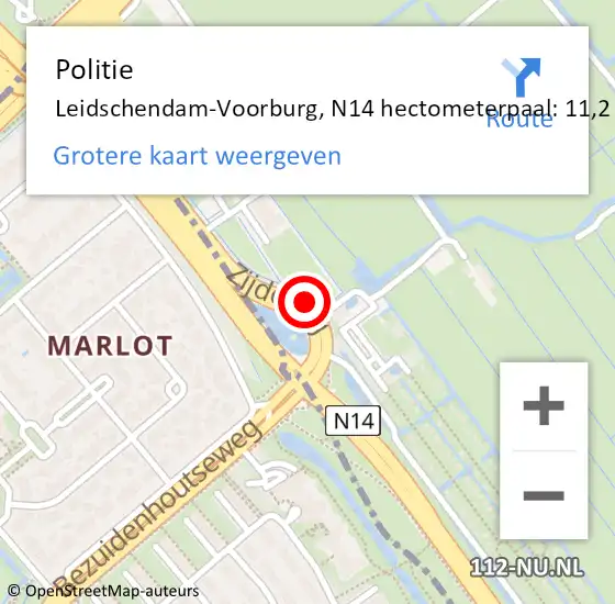 Locatie op kaart van de 112 melding: Politie Leidschendam-Voorburg, N14 hectometerpaal: 11,2 op 16 september 2023 13:09