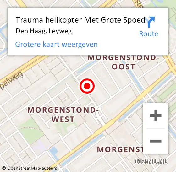 Locatie op kaart van de 112 melding: Trauma helikopter Met Grote Spoed Naar Den Haag, Leyweg op 16 september 2023 13:34