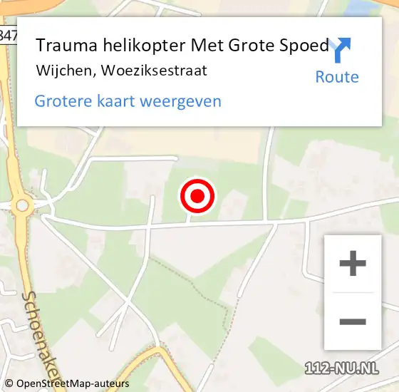 Locatie op kaart van de 112 melding: Trauma helikopter Met Grote Spoed Naar Wijchen, Woeziksestraat op 16 september 2023 14:01