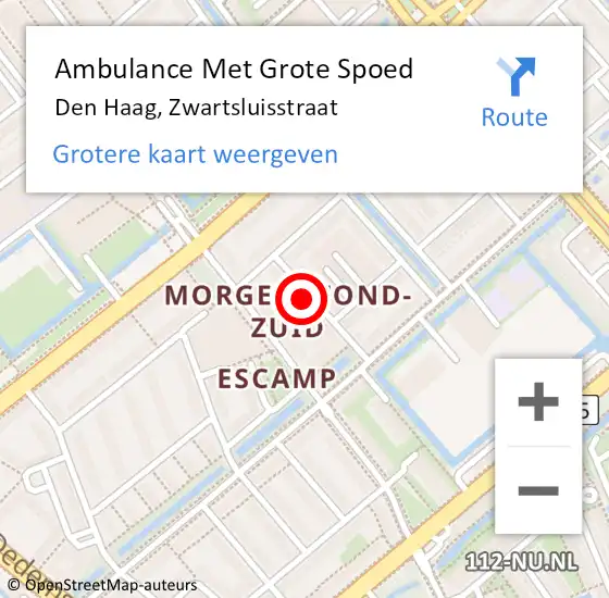 Locatie op kaart van de 112 melding: Ambulance Met Grote Spoed Naar Den Haag, Zwartsluisstraat op 16 september 2023 14:15