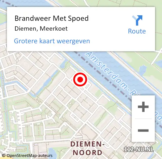 Locatie op kaart van de 112 melding: Brandweer Met Spoed Naar Diemen, Meerkoet op 16 september 2023 14:24