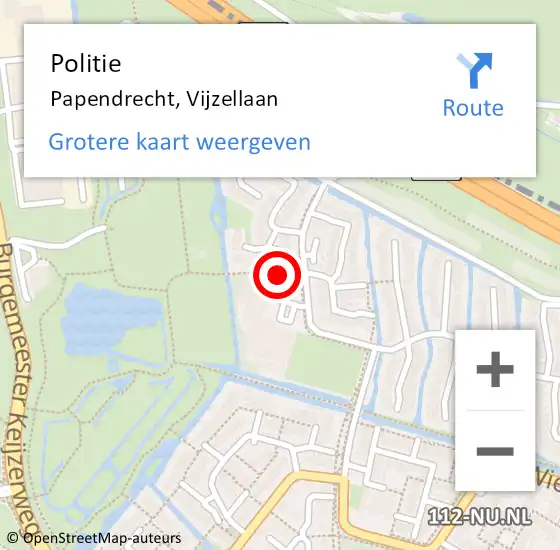 Locatie op kaart van de 112 melding: Politie Papendrecht, Vijzellaan op 16 september 2023 14:25