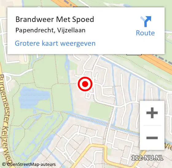 Locatie op kaart van de 112 melding: Brandweer Met Spoed Naar Papendrecht, Vijzellaan op 16 september 2023 14:26