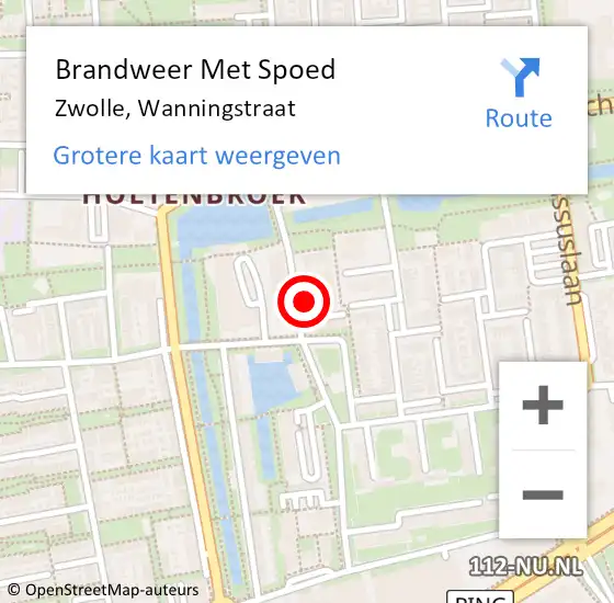 Locatie op kaart van de 112 melding: Brandweer Met Spoed Naar Zwolle, Wanningstraat op 16 september 2023 14:26