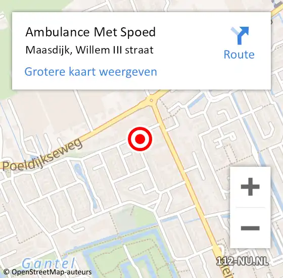 Locatie op kaart van de 112 melding: Ambulance Met Spoed Naar Maasdijk, Willem III straat op 16 september 2023 14:32