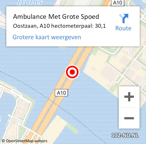 Locatie op kaart van de 112 melding: Ambulance Met Grote Spoed Naar Oostzaan, A10 hectometerpaal: 30,1 op 16 september 2023 14:37
