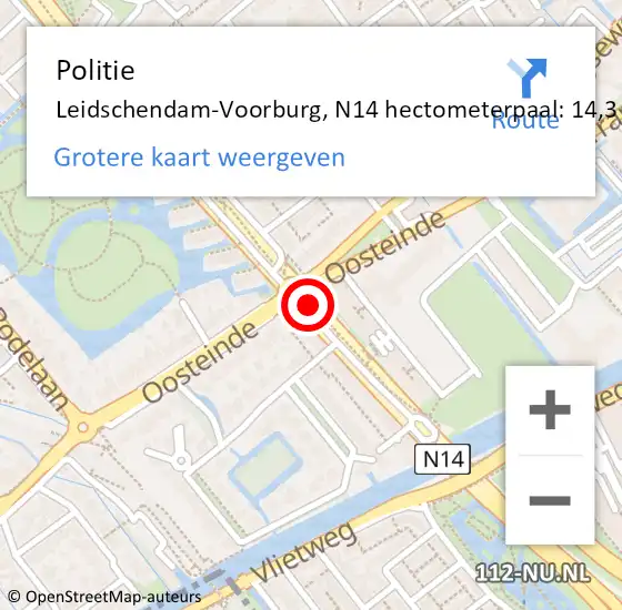 Locatie op kaart van de 112 melding: Politie Leidschendam-Voorburg, N14 hectometerpaal: 14,3 op 16 september 2023 14:57