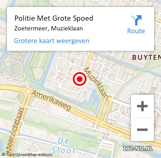 Locatie op kaart van de 112 melding: Politie Met Grote Spoed Naar Zoetermeer, Muzieklaan op 16 september 2023 15:01