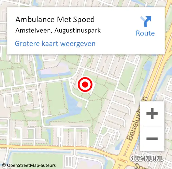 Locatie op kaart van de 112 melding: Ambulance Met Spoed Naar Amstelveen, Augustinuspark op 16 september 2023 15:07