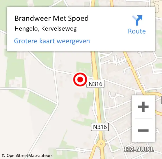 Locatie op kaart van de 112 melding: Brandweer Met Spoed Naar Hengelo, Kervelseweg op 16 september 2023 15:30