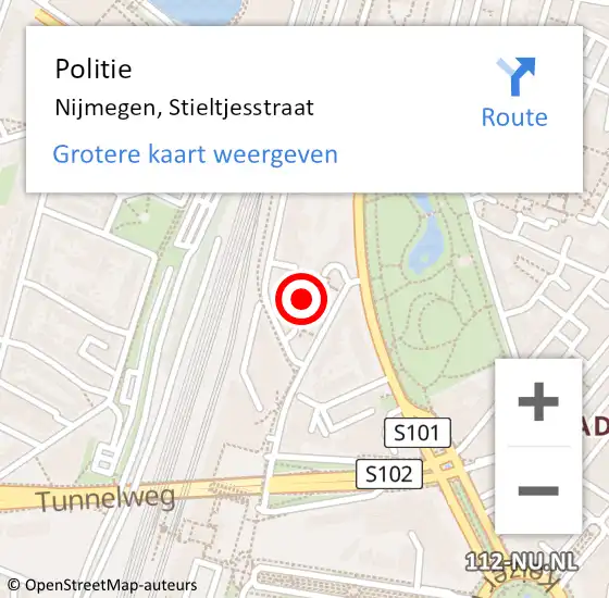 Locatie op kaart van de 112 melding: Politie Nijmegen, Stieltjesstraat op 16 september 2023 15:33