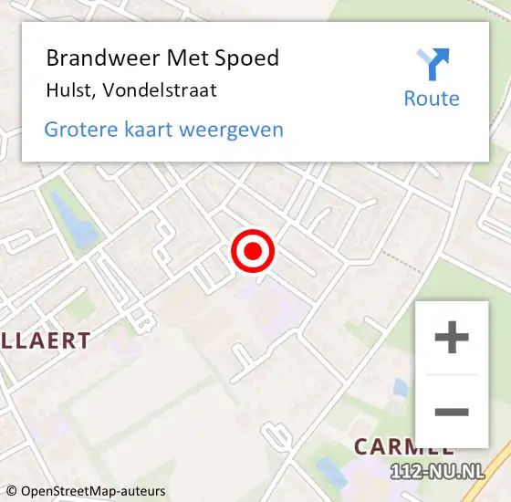Locatie op kaart van de 112 melding: Brandweer Met Spoed Naar Hulst, Vondelstraat op 16 september 2023 15:34