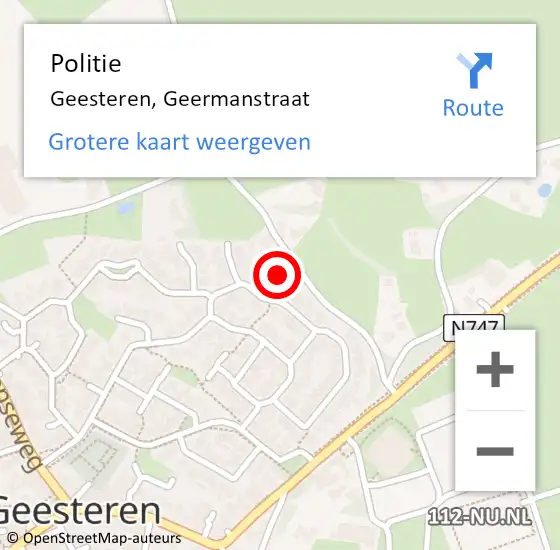 Locatie op kaart van de 112 melding: Politie Geesteren, Geermanstraat op 16 september 2023 15:55