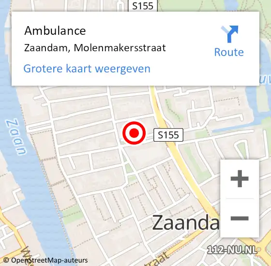 Locatie op kaart van de 112 melding: Ambulance Zaandam, Molenmakersstraat op 16 september 2023 16:28