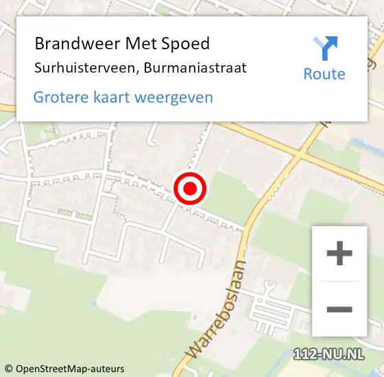 Locatie op kaart van de 112 melding: Brandweer Met Spoed Naar Surhuisterveen, Burmaniastraat op 8 september 2014 13:03