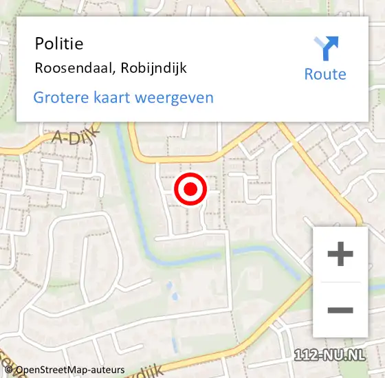 Locatie op kaart van de 112 melding: Politie Roosendaal, Robijndijk op 16 september 2023 16:33