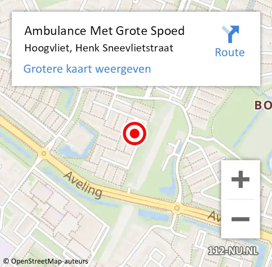 Locatie op kaart van de 112 melding: Ambulance Met Grote Spoed Naar Hoogvliet, Henk Sneevlietstraat op 16 september 2023 16:59