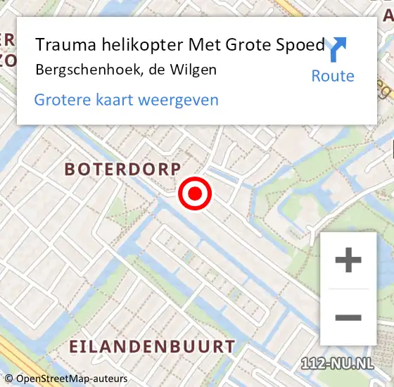 Locatie op kaart van de 112 melding: Trauma helikopter Met Grote Spoed Naar Bergschenhoek, de Wilgen op 16 september 2023 17:03
