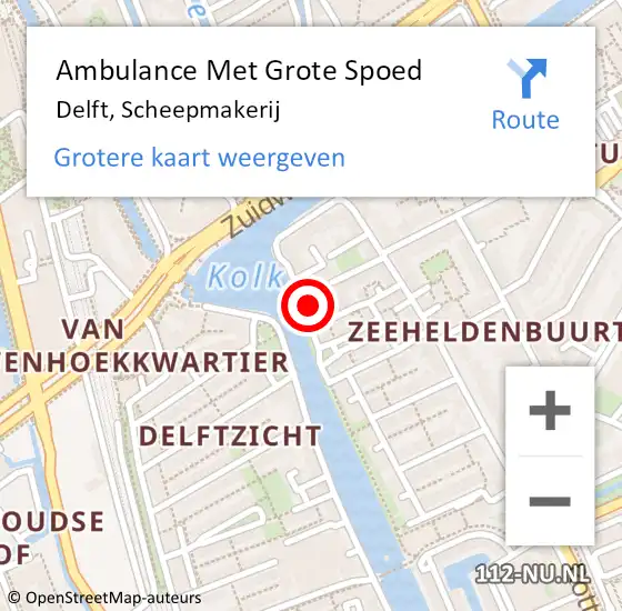 Locatie op kaart van de 112 melding: Ambulance Met Grote Spoed Naar Delft, Scheepmakerij op 16 september 2023 17:04