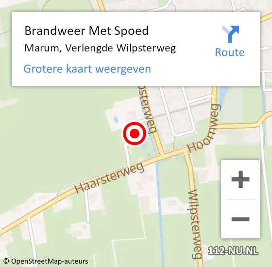 Locatie op kaart van de 112 melding: Brandweer Met Spoed Naar Marum, Verlengde Wilpsterweg op 16 september 2023 17:05